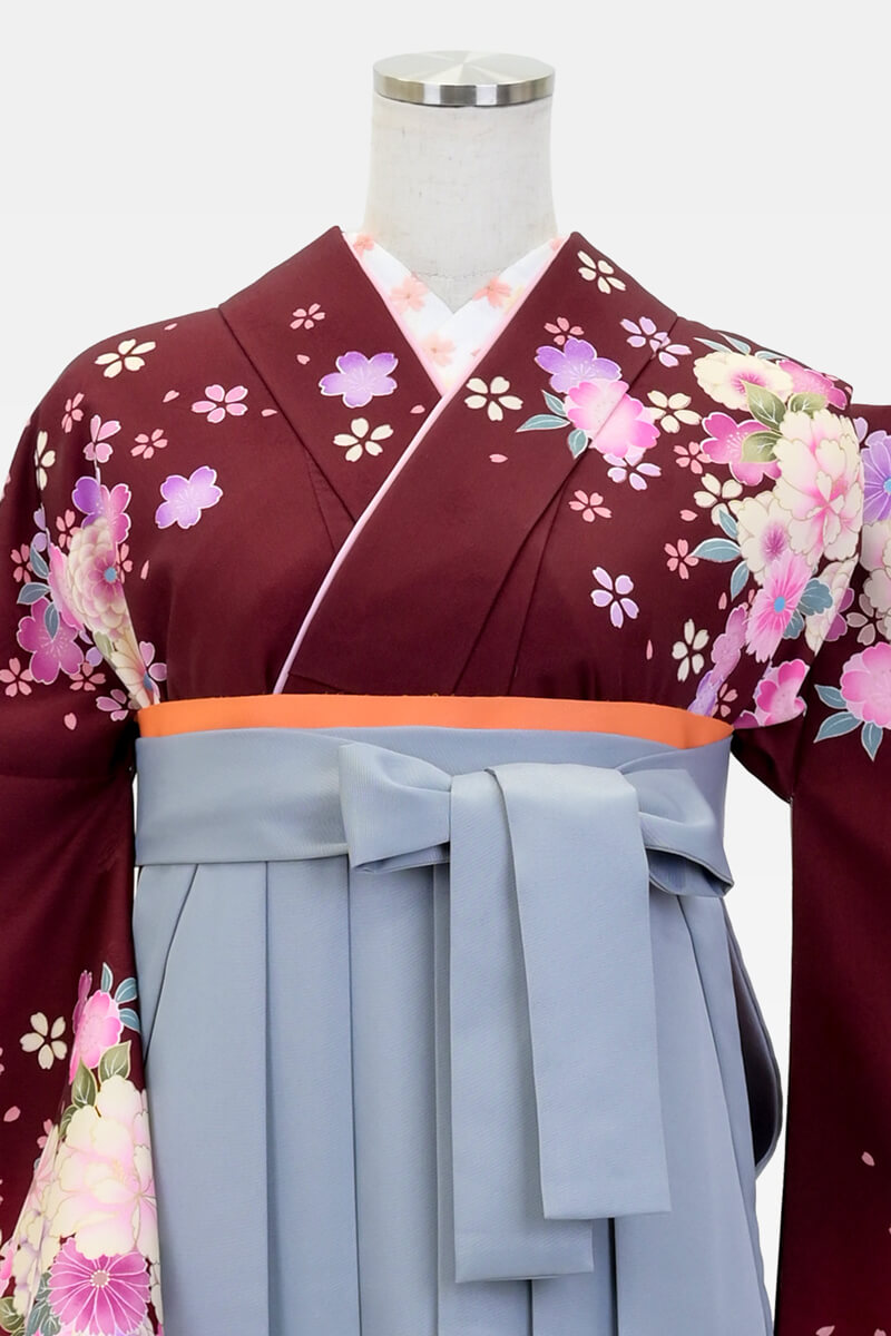 【卒業式袴宅配ネットレンタル/コーデ/古典/通販レンタル】かわいい上品エレガント（オシャレ)　赤/グレー  AA9274_WHG019