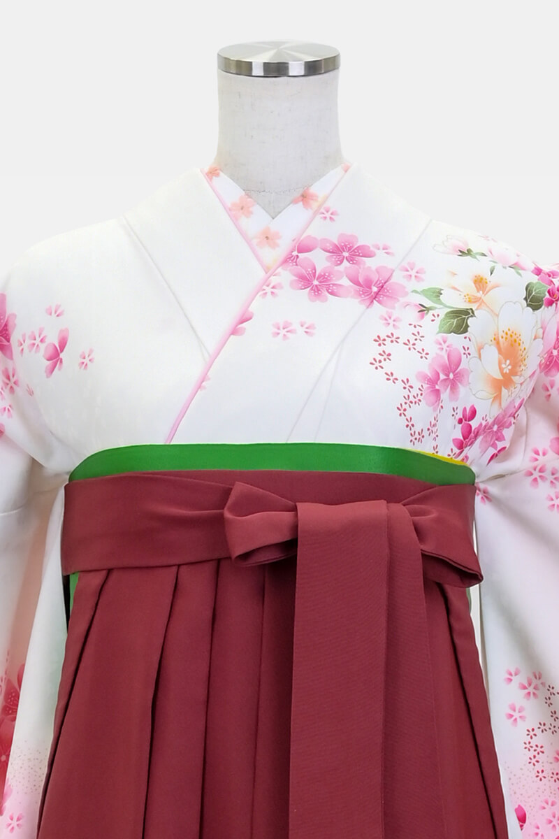着物】白・赤刺繍山桜+【袴】エンジ│ネットで簡単・便利に☆袴 