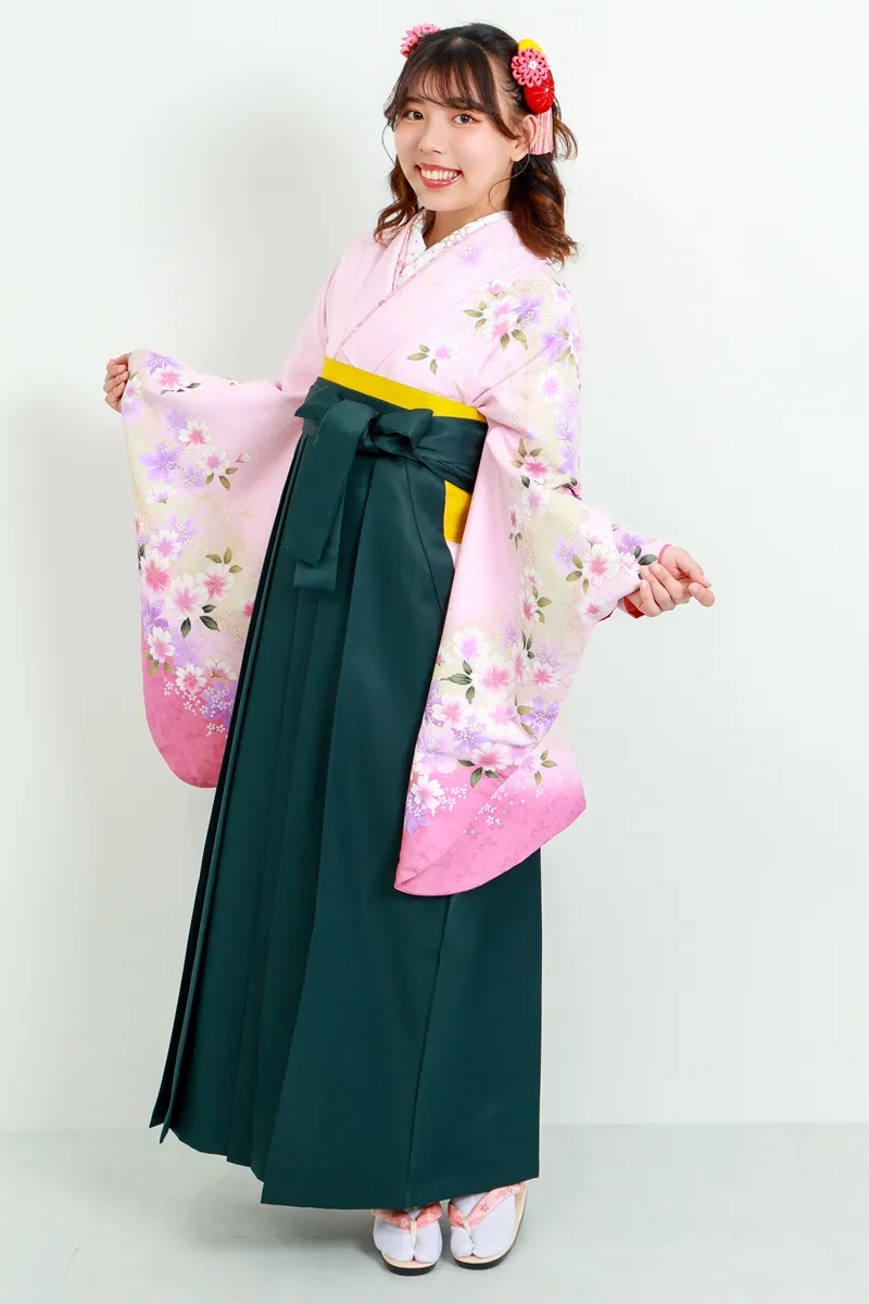 卓矢エンジェル 袴短Ｐ 緑×ピンク 派手 サイバー 着物】ﾋﾟﾝｸにｺｲﾋﾟﾝｸ袖ｻｸﾗ+【袴】フカミドリ│ネットで簡単・便利に☆袴