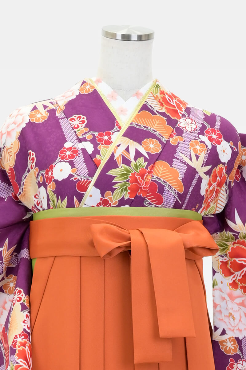 着物】HL紫ぼたんと小松+【袴】オレンジ│ネットで簡単・便利に☆袴