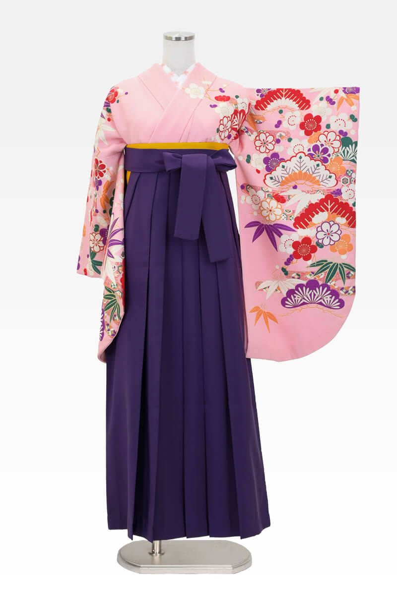 着物】ﾋﾟﾝｸ地 松と梅+【袴】ムラサキ│ネットで簡単・便利に☆袴